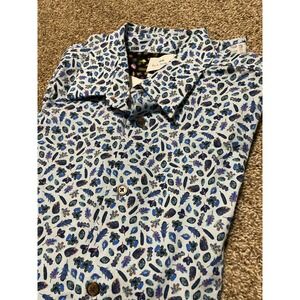 PS Paul Smith Men Blue Feather Leaf Print Organic Cotton Shirt M2R-610P-K21701 S